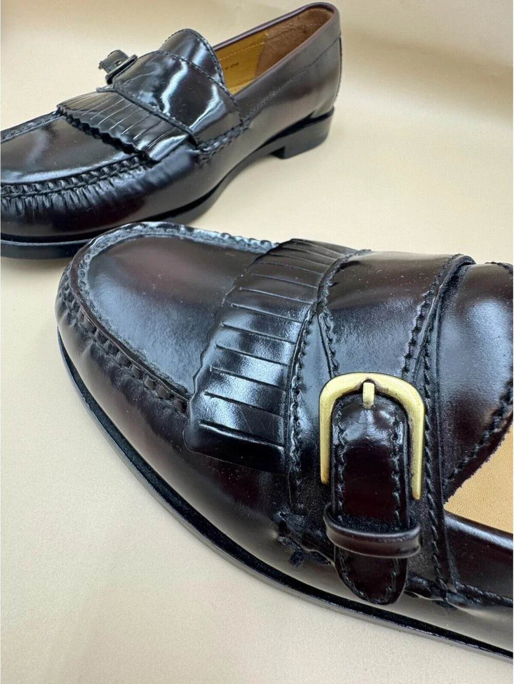 Cole Haan Mens Kilty Loafers Pinch Buckle Mohagany Leather Monk Strap Size 9.5 D